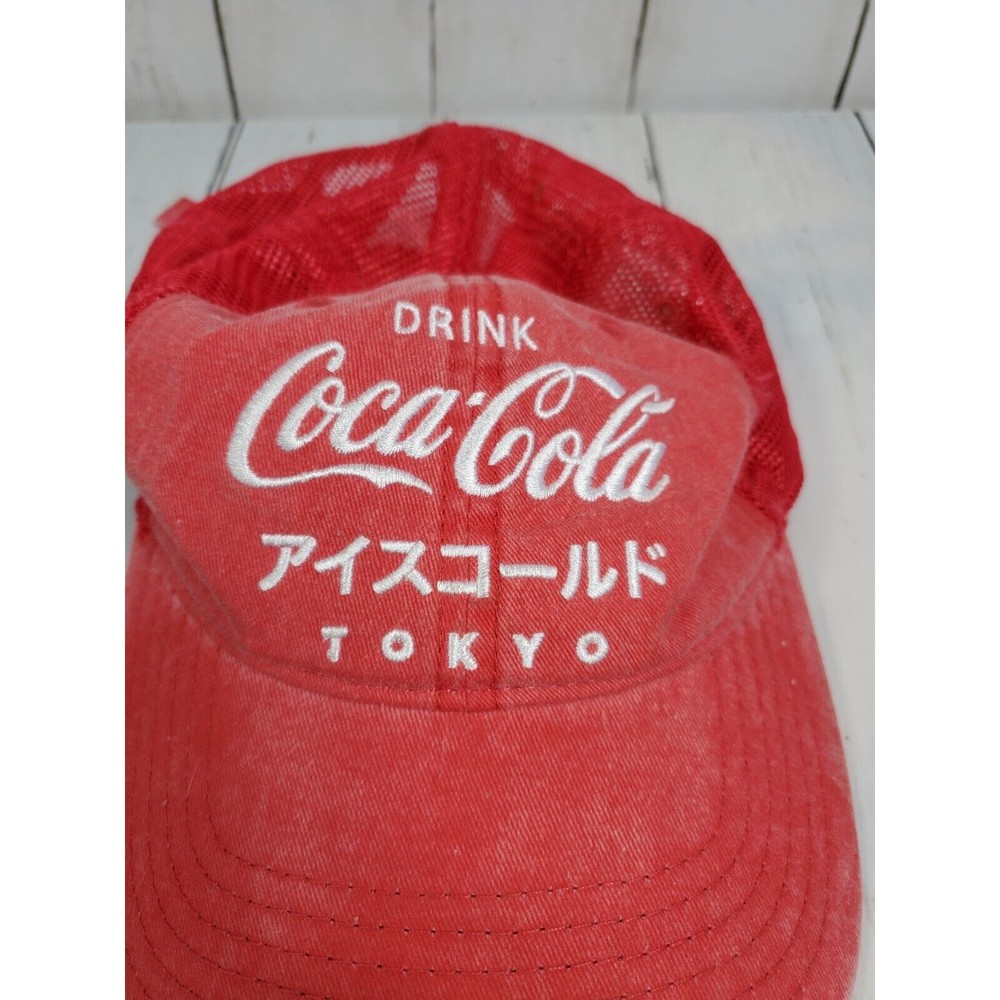Coca-Cola Slideback Mesh Back Red Hat Drink Coke Tokyo Japan Red Adjustable Nice - Picture 2 of 11